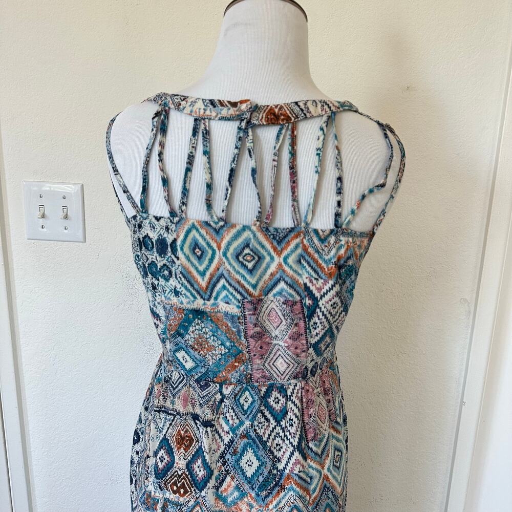 Desert Boho Aztec Maxi Dress Cutout Back Sleeveless Festival Size M Goddess - Picture 7 of 9